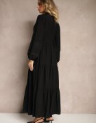 maja studio Rochie Neagră Evazată din Viscoză în Stil Boho cu Dantelă și Elastic Gonalien