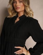maja studio Rochie Neagră Evazată din Viscoză în Stil Boho cu Dantelă și Elastic Gonalien