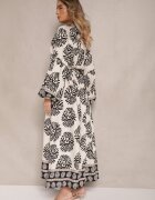 maja studio Rochie Neagră Oversize din Viscoză cu Cordon Decorată cu Imprimeu Etnic Velsekia