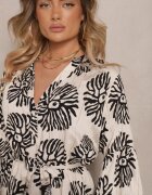 maja studio Rochie Neagră Oversize din Viscoză cu Cordon Decorată cu Imprimeu Etnic Velsekia