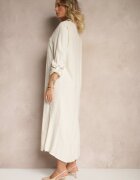 maja studio Rochie Tip Cămașă Bej din Vâscoză și In cu Ajustare la Mâneci Florvezia