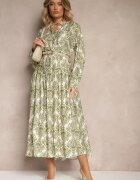 maja studio Rochie verde din viscoză cu model ornamental cu croială evazată Gonalia