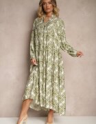 maja studio Rochie verde din viscoză cu model ornamental cu croială evazată Gonalia