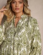 maja studio Rochie verde din viscoză cu model ornamental cu croială evazată Gonalia