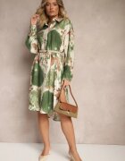 maja studio Rochie Verde Viscoză Oversize Tip Cămașă Cu Imprimeu Abstract Gonnivae