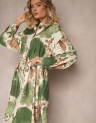 maja studio Rochie Verde Viscoză Oversize Tip Cămașă Cu Imprimeu Abstract Gonnivae