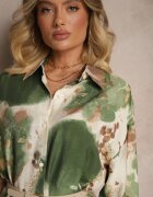 maja studio Rochie Verde Viscoză Oversize Tip Cămașă Cu Imprimeu Abstract Gonnivae