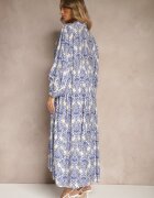 maja studio Rochie Viscoză Albastră cu Model Ornamental cu Croială Cloș Gonalia