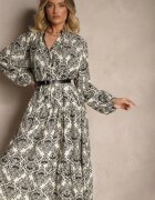 maja studio Rochie Viscoză Neagră cu Model Ornamental cu Croială Evazată Gonalia