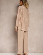 maja studio Set Bej închis Viscoză Oversize Brodat Cămașă și Pantaloni Sadrianae