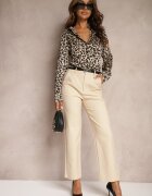 manosque Pantaloni bej deschis cu adaos de bumbac cu croială clasică cu centură Lilatria