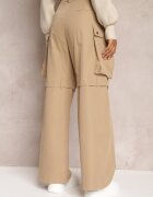 manosque Pantaloni Bej Largi High Waist stil cargo Vomisal