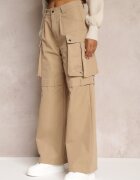 manosque Pantaloni Bej Largi High Waist stil cargo Vomisal