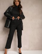 manosque Pantaloni negri cu adaos de bumbac cu croială clasică cu curea Lilatria