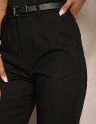 manosque Pantaloni negri cu adaos de bumbac cu croială clasică cu curea Lilatria