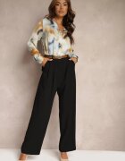 manosque Pantaloni negri de costum cu talie înaltă cu croială largă cu adaos de viscoză Mavaira
