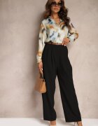 manosque Pantaloni negri de costum cu talie înaltă cu croială largă cu adaos de viscoză Mavaira