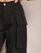 manosque Pantaloni Negri Largi Talie Înaltă Stil Cargo Vomisal