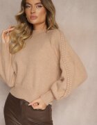 manosque Pulover Bej închis cu Vâscoză și împletitură tip torsadă cu Semiguler Sinithia