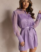 manosque Rochie Mini Violetă de tip cămașă cu centură din material și plasă Idanes