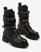 marquiiz Botine Worker Negre Rock Decorate cu nituri și catarame Zarumia