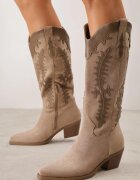 marquiiz Ciocate pe toc conic cu cusături decorative în stil western Nulia Bej închis