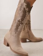 marquiiz Ciocate pe toc conic cu cusături decorative în stil western Nulia Bej închis