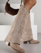 marquiiz Cizme cowboy Bej închis cu toc conic cu carâmb pliat cu broderie Fenassa