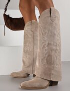 marquiiz Cizme cowboy Bej închis cu toc conic cu carâmb pliat cu broderie Fenassa