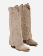 marquiiz Cizme cowboy Bej închis cu toc conic cu carâmb pliat cu broderie Fenassa