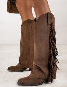 marquiiz Cizme Cowboy Maro cu toc conic cu carâmb imitând cracul pantalonului cu franjuri Monettea