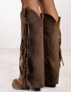 marquiiz Cizme Cowboy Maro cu toc conic cu carâmb imitând cracul pantalonului cu franjuri Monettea