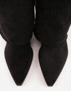 marquiiz Cizme pe toc conic cu carâmb răsfrânt cu textură de piele întoarsă și margine decorativă Leorley Negre