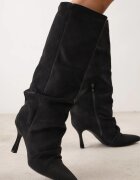 marquiiz Cizme șifonate cu toc stiletto din piele întoarsă ecologică cu vârf ascuțit Seynessa Negre
