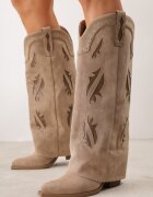 marquiiz Cizme tip cowboy cu carâmb ce imită piciorul decorate cu decupaje ajurate Nilmi Bej închis