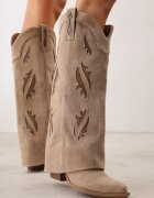 marquiiz Cizme tip cowboy cu carâmb ce imită piciorul decorate cu decupaje ajurate Nilmi Bej închis