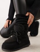 marquiiz Ghete de zăpadă pe platformă cu carâmb cu șireturi și inserții din blană Anorda Negre