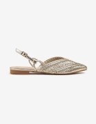 marquiiz Sandale Aurii Tip Slingback cu Fir Metalic și Față Împletită Nilavalia
