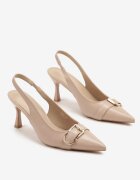 marquiiz Sandale Bej închis cu toc stiletto Slingback decorate cu cataramă metalică Zeornna