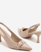 marquiiz Sandale Bej închis cu toc stiletto Slingback decorate cu cataramă metalică Zeornna