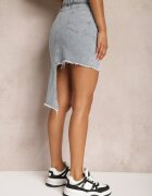 may moda Fustă albastră deschisă asimetrică din denim de bumbac cu talie înaltă cu lanț și curea Vimaliene
