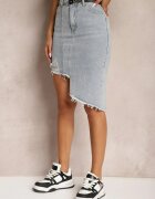 may moda Fustă albastră deschisă asimetrică din denim de bumbac cu talie înaltă cu lanț și curea Vimaliene