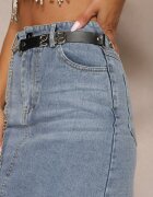 may moda Fustă Asimetrică din Denim de Bumbac Albastră Talie Înaltă cu Lanț și Curea Vimaliene