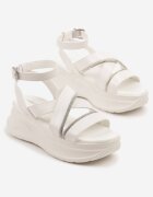 mellisa Sandale Albe pe platformă embosată cu barete împletite cu zirconii Sorellise