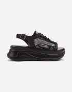 mellisa Sandale Negre cu platformă stil adidași Peep Toe Sorezia