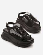 mellisa Sandale Negre cu platformă stil adidași Peep Toe Sorezia