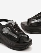 mellisa Sandale Negre cu platformă stil adidași Peep Toe Sorezia