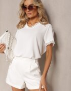 melya by melody Bluză Albă cu decolteu triunghiular decorată cu plasă Tirvana