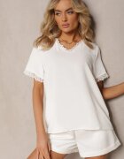 melya by melody Bluză Albă cu decolteu triunghiular decorată cu plasă Tirvana