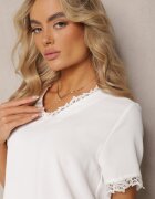 melya by melody Bluză Albă cu decolteu triunghiular decorată cu plasă Tirvana